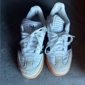 Adidas Kids White and Black Sneakers with Tan Sole